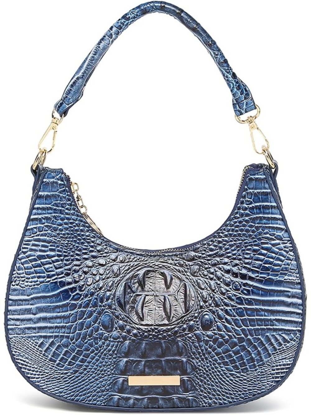 Women's Gray Blue Vegan Leather Crocodile Hobo Crescent Handbag Shoulder Bag